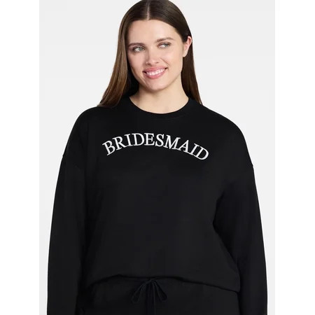 Joyspun Women s French Terry Knit Bridal Sleep Top with Long Sleeves Sizes XS-3X | Walmart (US)