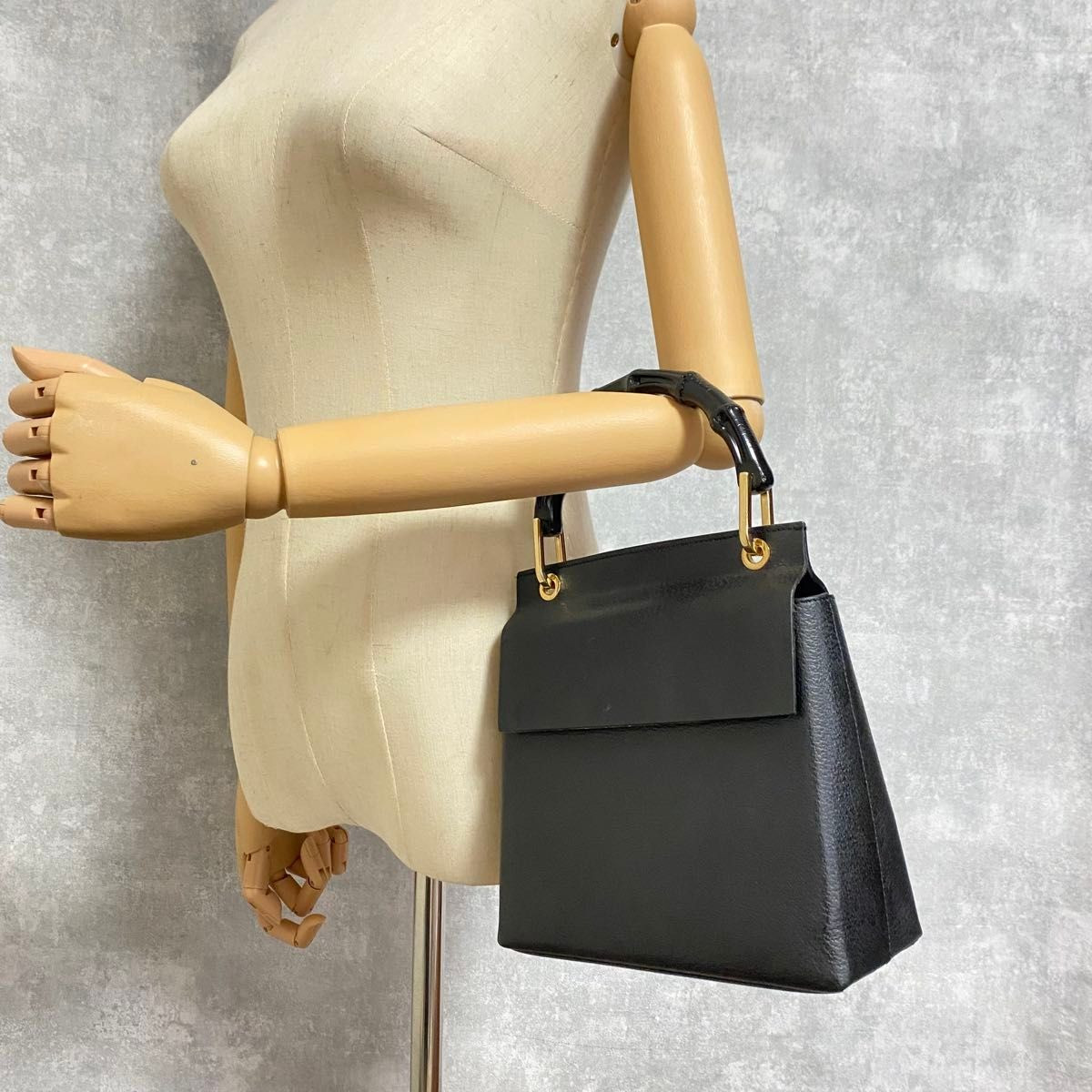 GUCCI Bamboo Handbag Black Leather Vintage OLDGUCCI Old Gucci  060 | eBay US