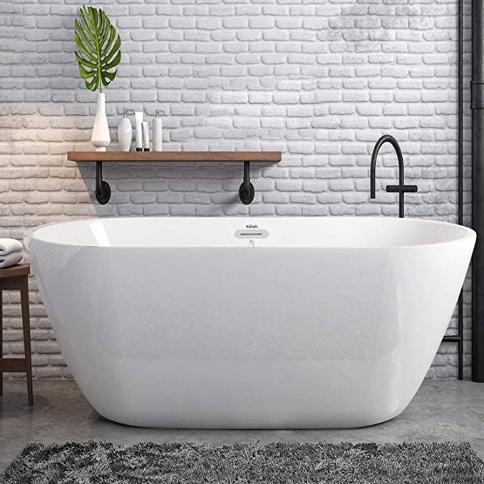 FerdY Bali 55" Acrylic Freestanding Bathtub, Gracefully Shaped Freestanding Soaking Bathtub, Glos... | Amazon (US)