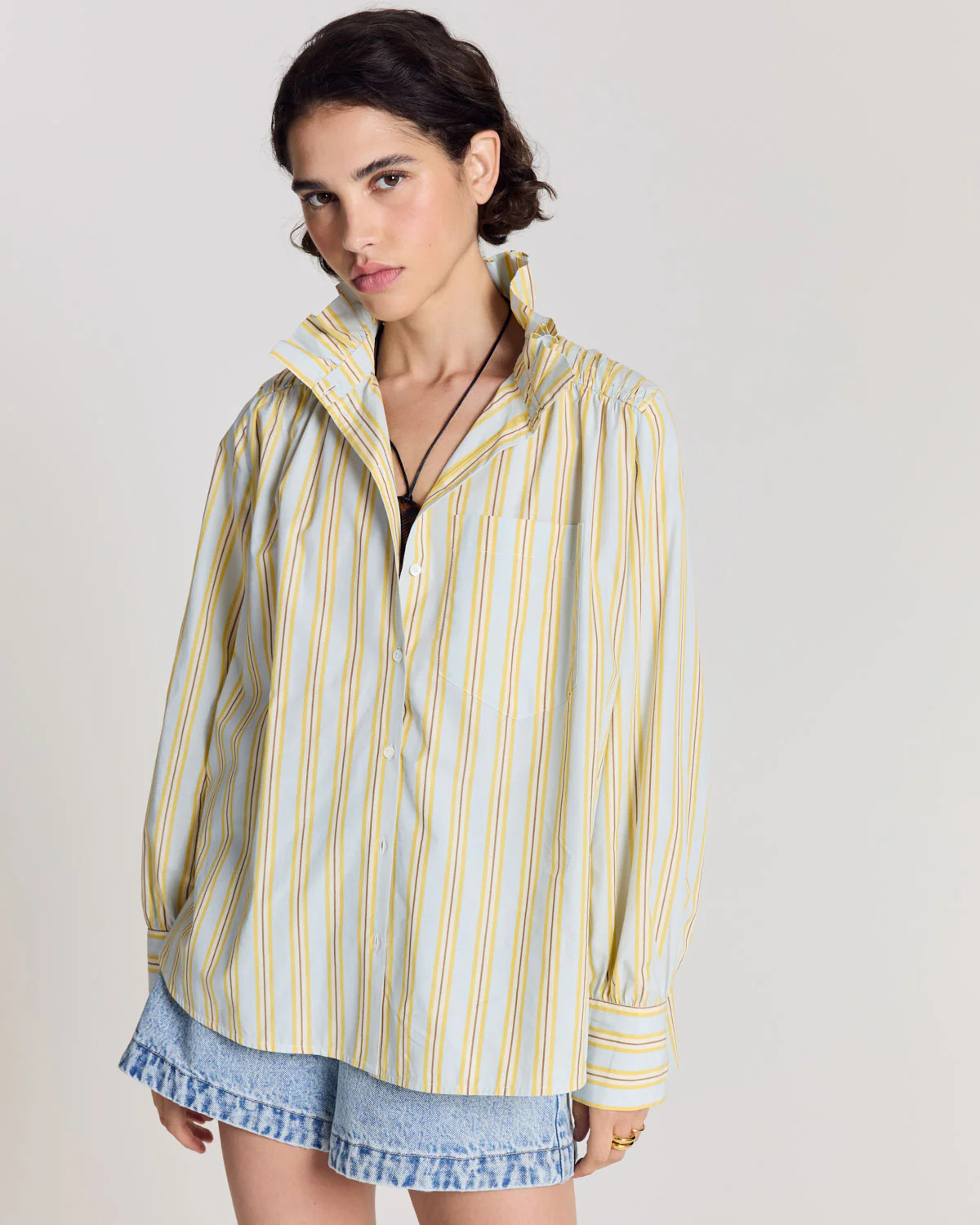 Leonor blue and yellow striped shirt | Balzac Paris UK