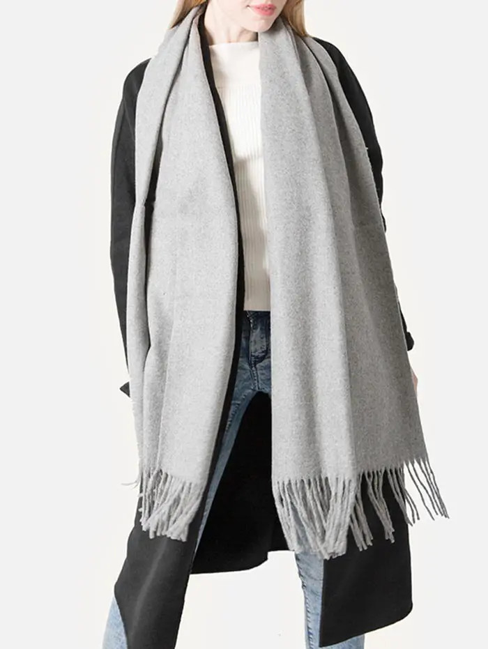 Elegant Grey Fringed Long Scarf | Dresslily US