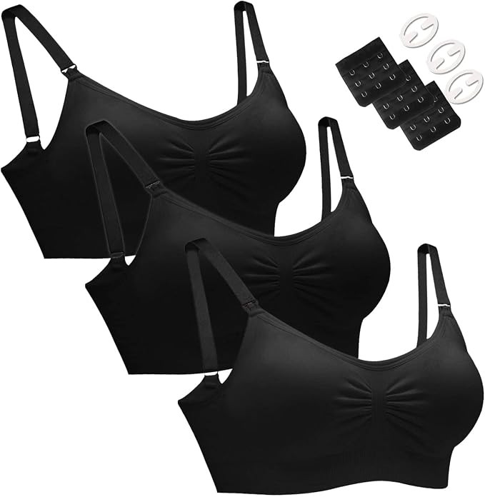 HOFISH 3PACK Full Bust Seamless Nursing Maternity Bras Bralette S-XXL with Extra Bra Extenders & ... | Amazon (UK)