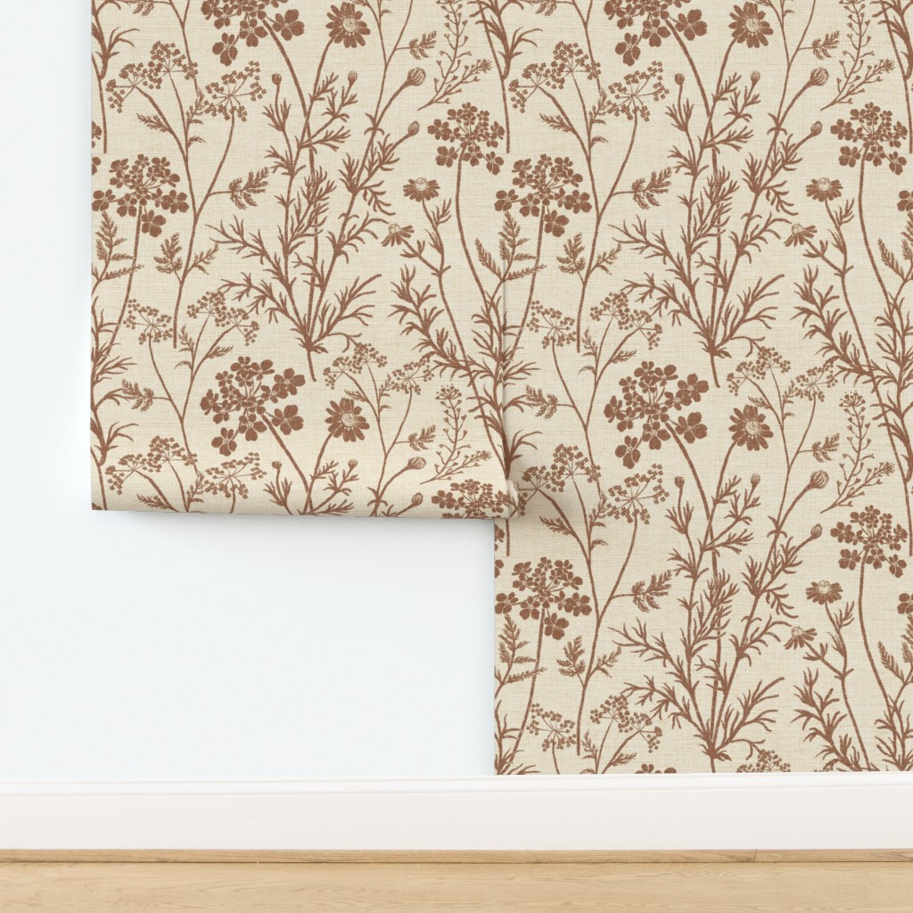 Wallpaper in Vintage Botanical Journal - Antique Beige and Caramel Brown | Spoonflower