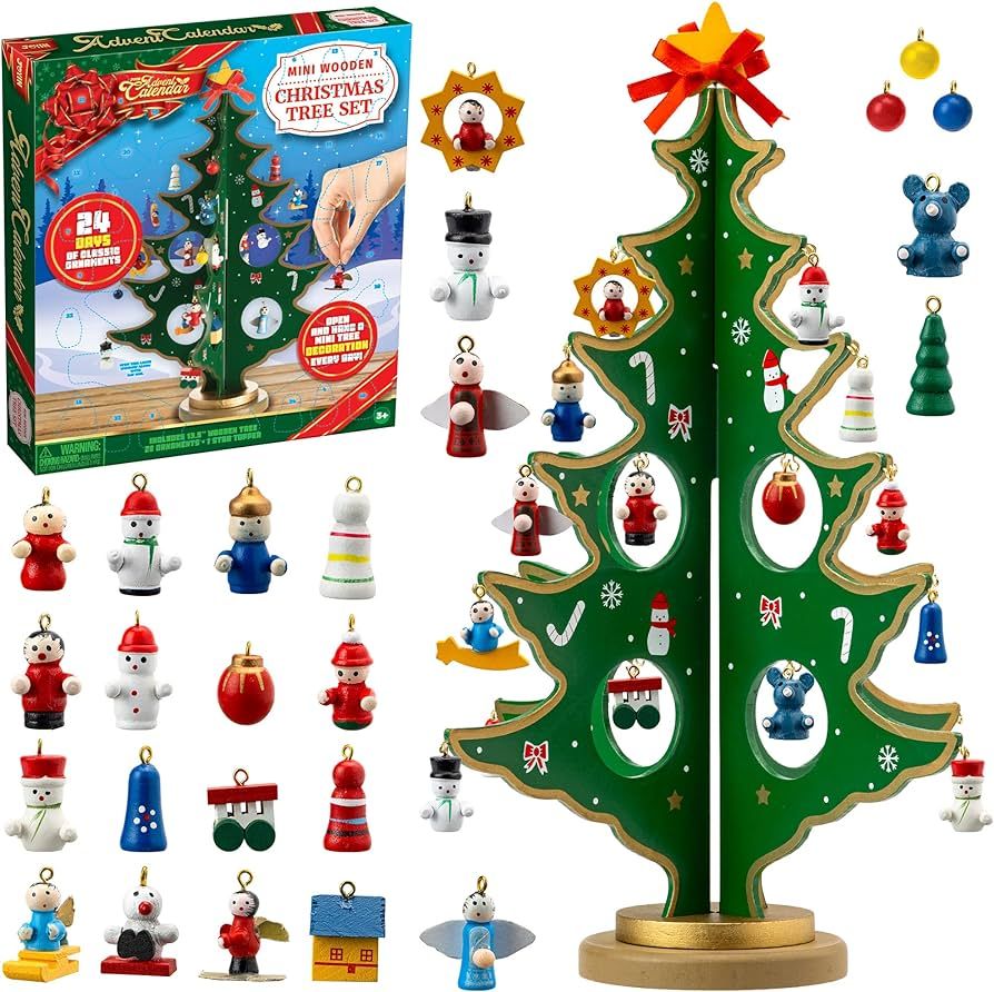 JOYIN Christmas 24 Days Countdown Advent Calendar with a Tabletop Wooden Christmas Tree and 28 Or... | Amazon (US)