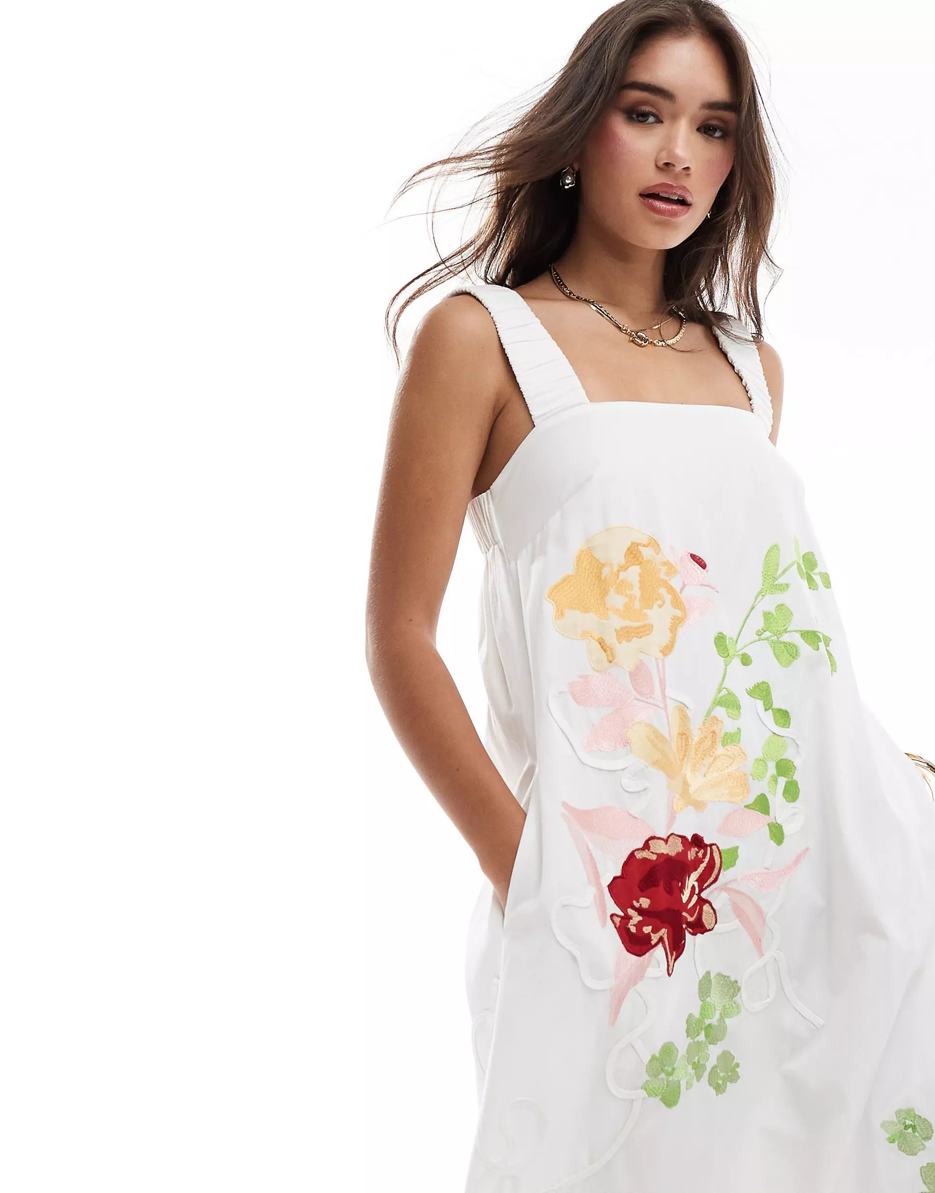 ASOS EDITION embroidered floral square neck midi dress in white | ASOS | ASOS (Global)