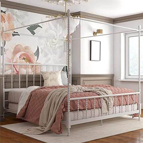 Pemberly Row Metal Canopy Bed in King Size Frame in White | Amazon (US)