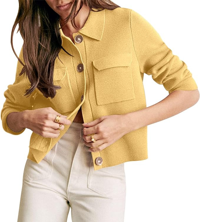 Shy Velvet Women 2024 Shackets Jacket Patch-Pocket Sweaters Merino Cardigan Open Front Button Dow... | Amazon (US)