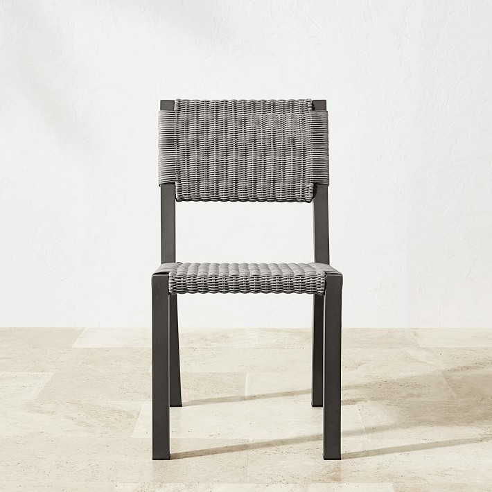 OPEN BOX: Larnaca Outdoor Slate Grey Metal x All-Weather Weave Dining Side Chair | Williams-Sonoma