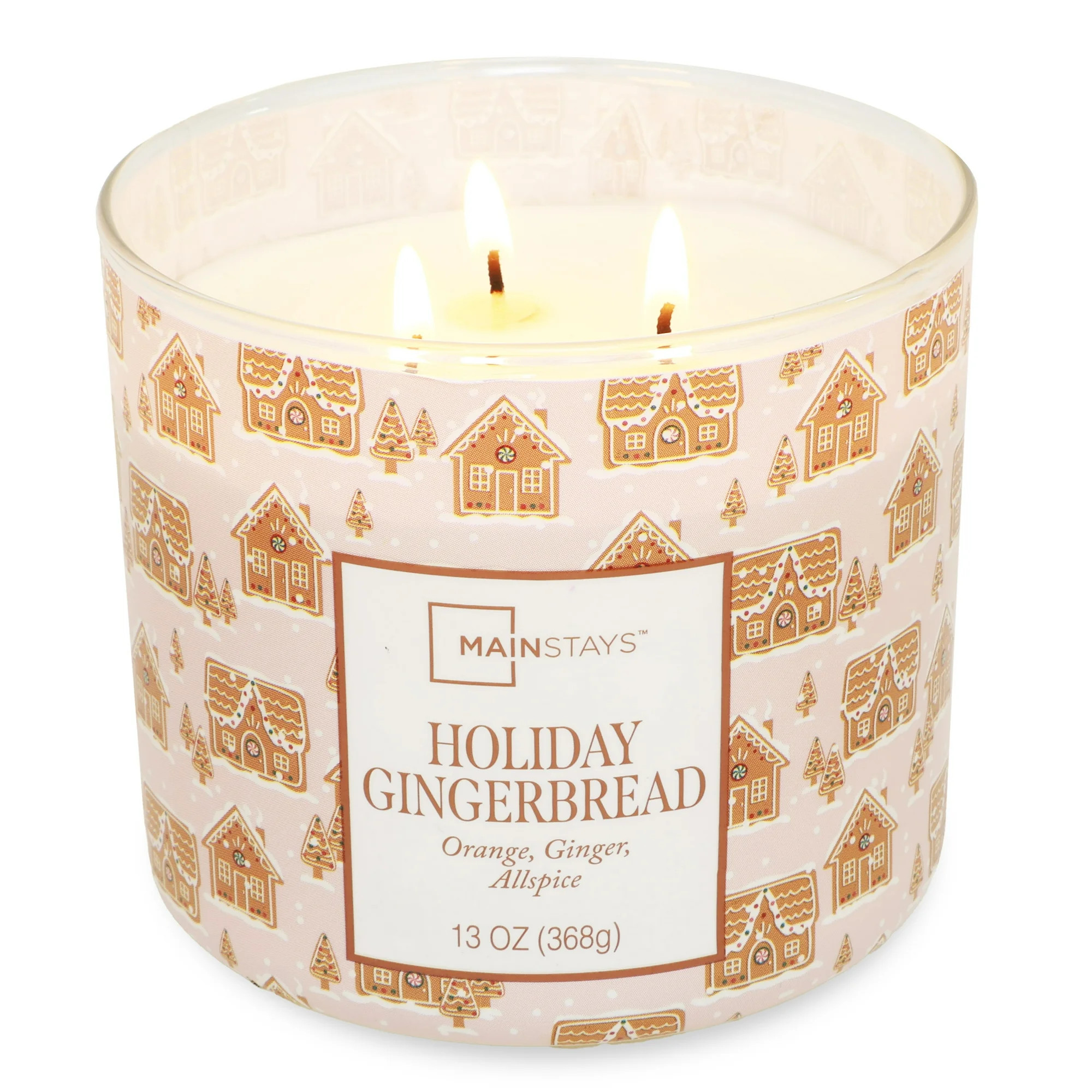 Mainstays 3-Wick Holiday Gingerbread Scented Candle with a Gingerbread House Scene Wrap, 13-Ounce | Walmart (US)