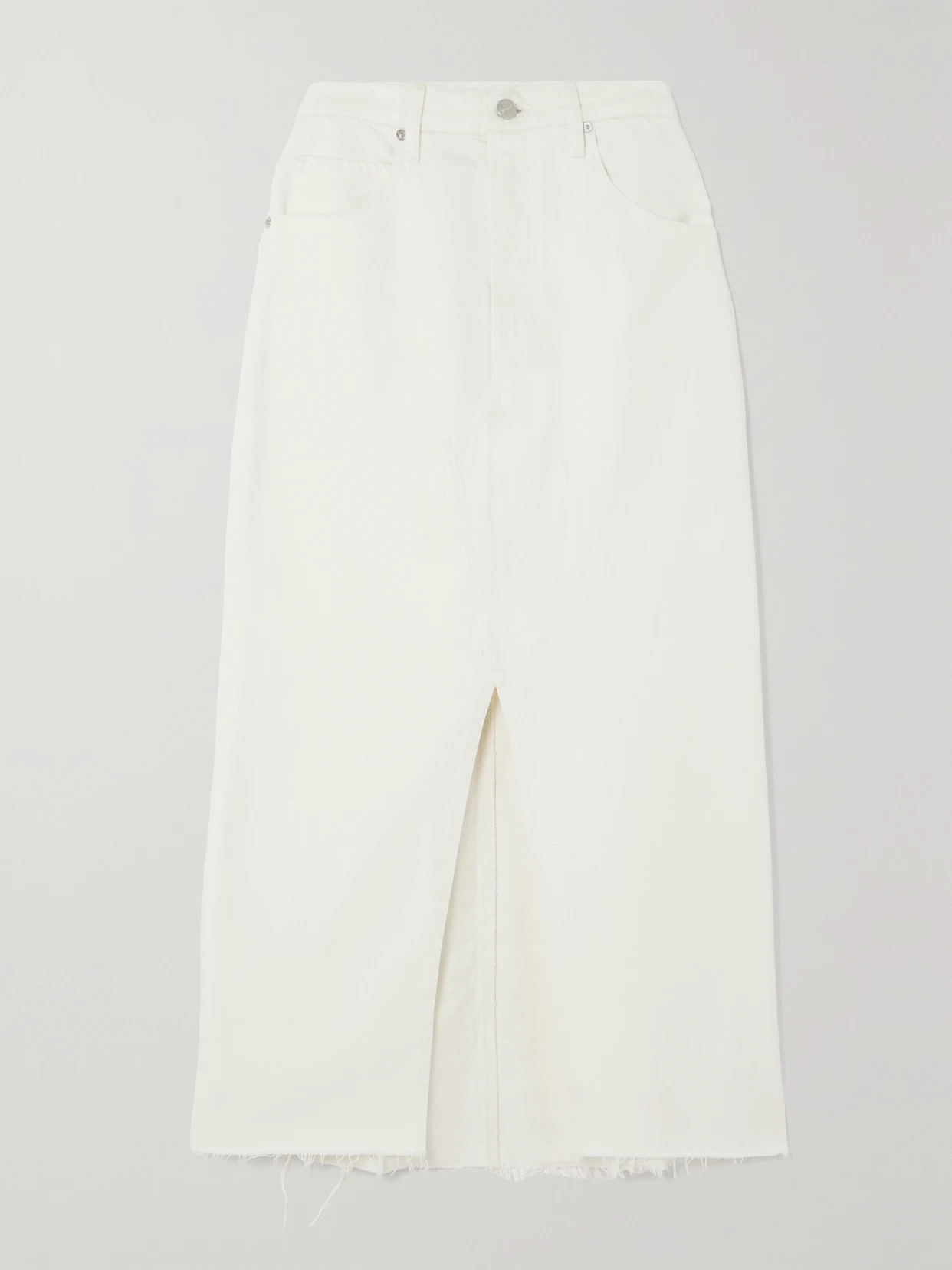 FRAME - Frayed Denim Midi Skirt - Ecru | NET-A-PORTER (US)