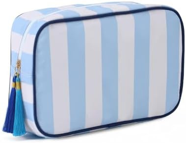 Stripe Makeup Bag Travel Cosmetic Bag Organizer Tassel Toiletry Bag Large Canvas Zipper Pouch and... | Amazon (US)