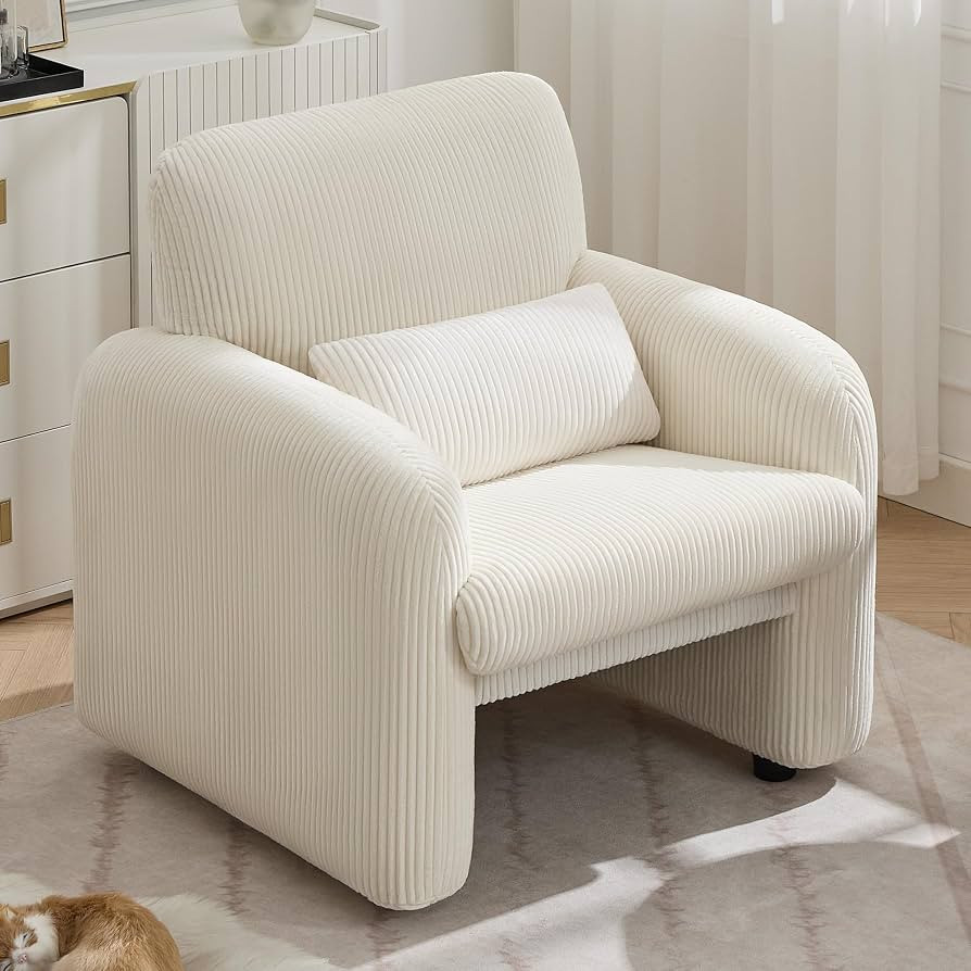 WUTUTUEE Corduroy Fabric Accent Chair, Modern Upholstered Living Room Chairs with Lumbar Pillow, ... | Amazon (US)
