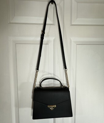 NWT Michael Kors Grace Black Leather Medium Satchel Top Handle Bag MSRP $358 | eBay US