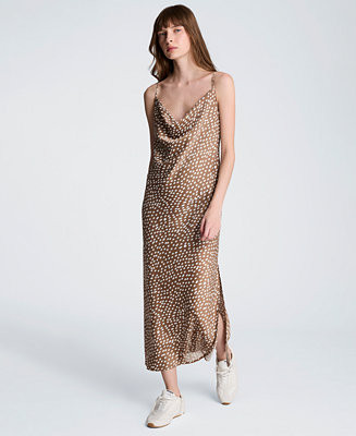 Women's Satin Dot Print Cowl Neck Slip Midi Dress | Macy's
