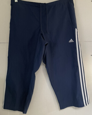 ADIDAS womens wide capri pants 3 stripe white size large blue | eBay US