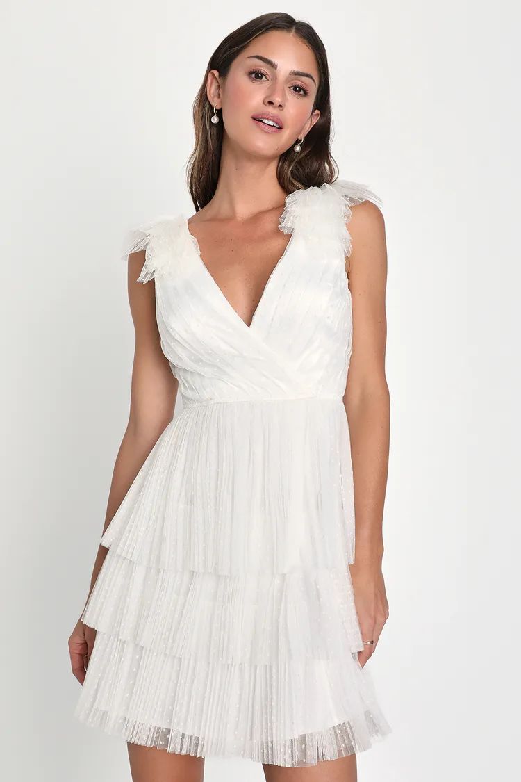 Fabulous Behavior White Mesh Swiss Dot Tiered Mini Dress | Lulus (US)