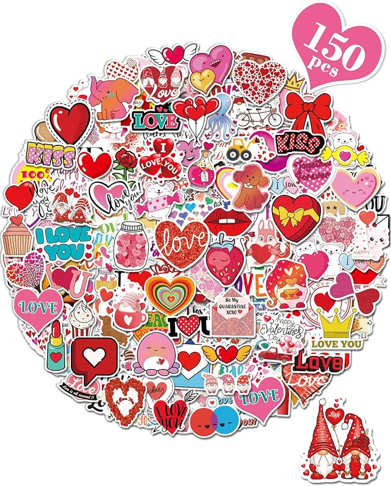 Valentines Day Stickers, Heart Stickers for Water Bottles Cards Gift Boxes Party Favors, Valentin... | Amazon (US)