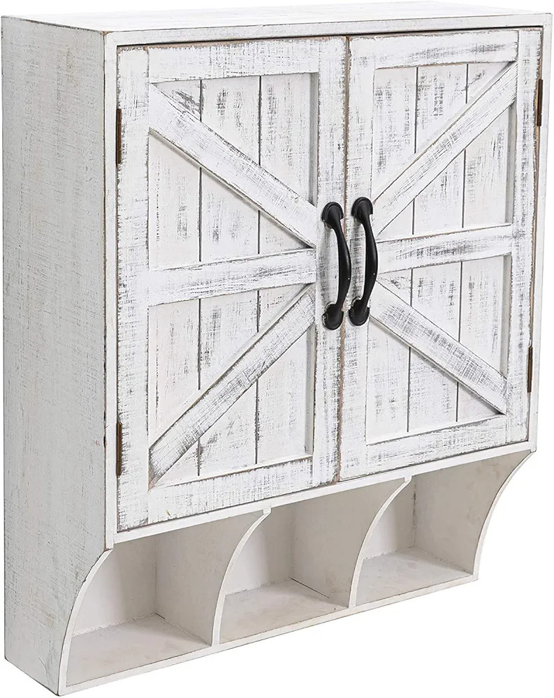 Farmhouse Wall Mounted Storage Cabinet, Medicine Cabinet with Magnetic Doors and 3 Storage Compar... | Amazon (US)