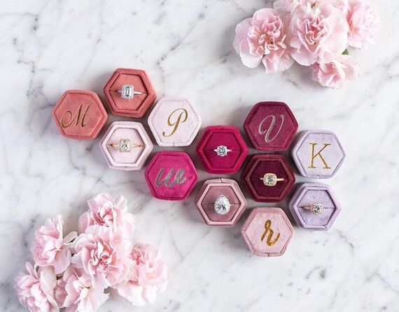 Custom Ring Box, Ring Box, Velvet Ring Box, Monogram Ring Box, Initial Ring Box, Hexagon Box, Vel... | Etsy (US)