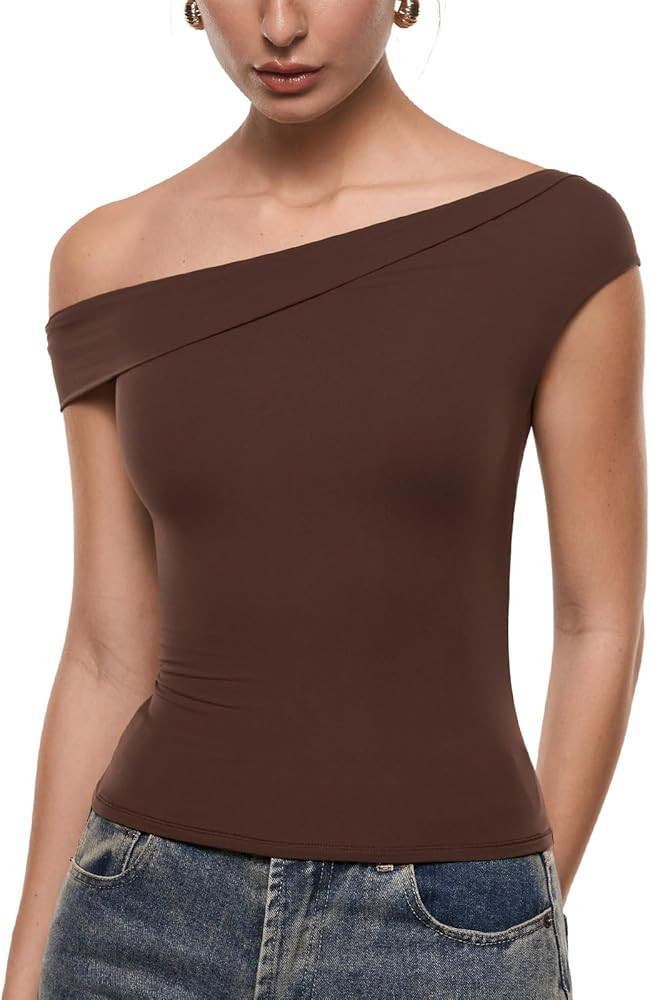 INLYRIC Women's Inbarely Soft Off The Shoulder Tops Versatile Going Out Trendy Shirts Y2K Spring ... | Amazon (US)