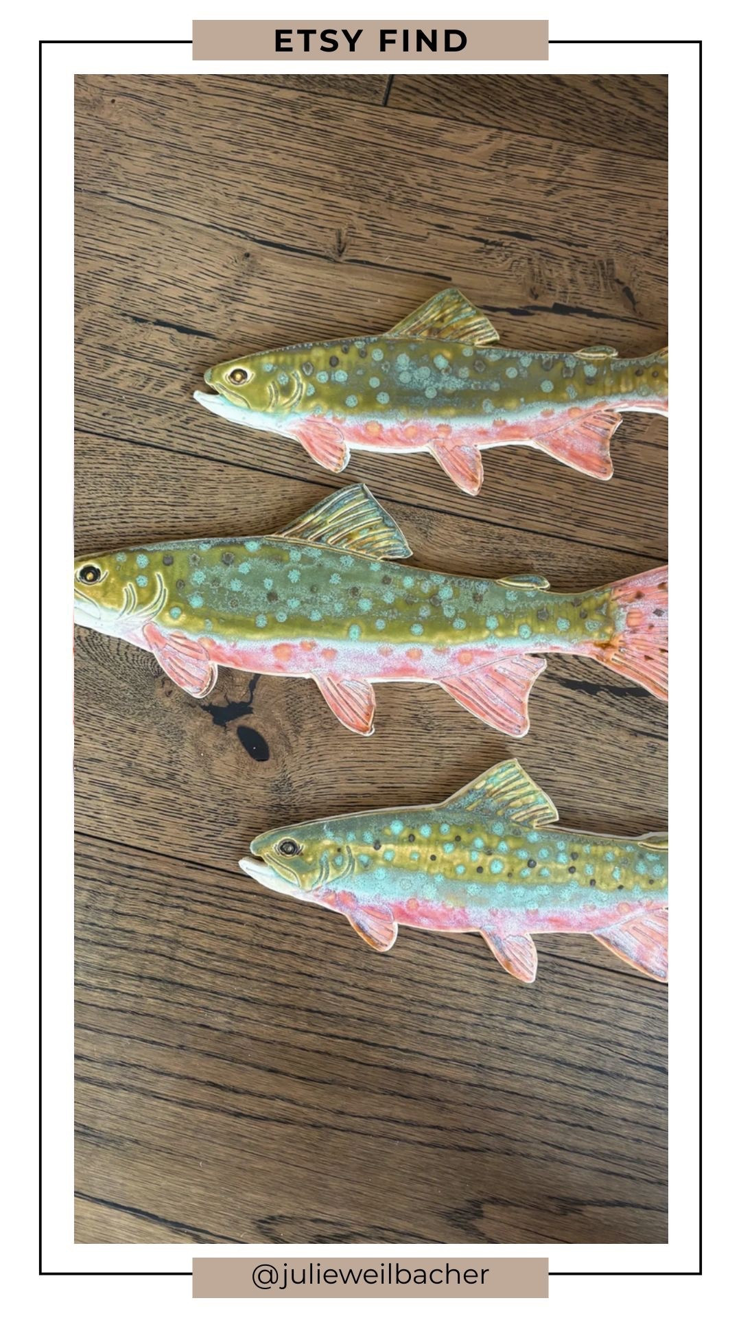 These handmade ceramic trout tiles are quite a catch. 🎣 With beautiful glaze colors and charming fish details, they’re perfect for mosaic art, mixed media projects, and nature-inspired decor. A fun idea for Father’s Day gifts for dads who love fishing, the outdoors, or rustic style. Use one in a mosaic stepping stone, tabletop, wall art, backsplash, or simply add a hook to the back for an easy gallery wall accent.

For mosaic tips, tutorials, inspiration, and so much more please visit my YouTube channel: YouTube.com/julieweilbacher, and follow @julieweilbacher on Instagram for all things mosaic art.

#fathersdaygift #fishinggift #mosaic #etsy #fishdecor #ceramictiles #mixedmediaart #rusticdecor #creativefinds #giftideas

#LTKMens #LTKHome