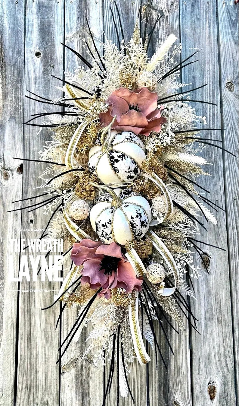 Fall Pumpkin Wreath, Pampas Grass, Halloween Decor - Etsy | Etsy (Global)
