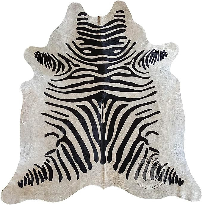 Zebra Print Black on Off White Genuine Cowhide Rug 6 x 7 ft. 180 x 210 cm | Amazon (US)