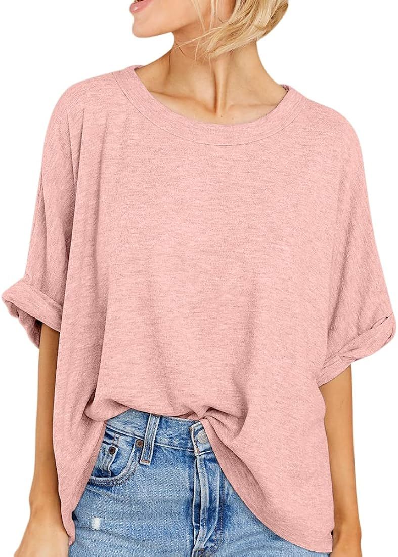 Women Oversized T-Shirt Summer Casual Short Sleeve Loose Tee Tops | Amazon (US)