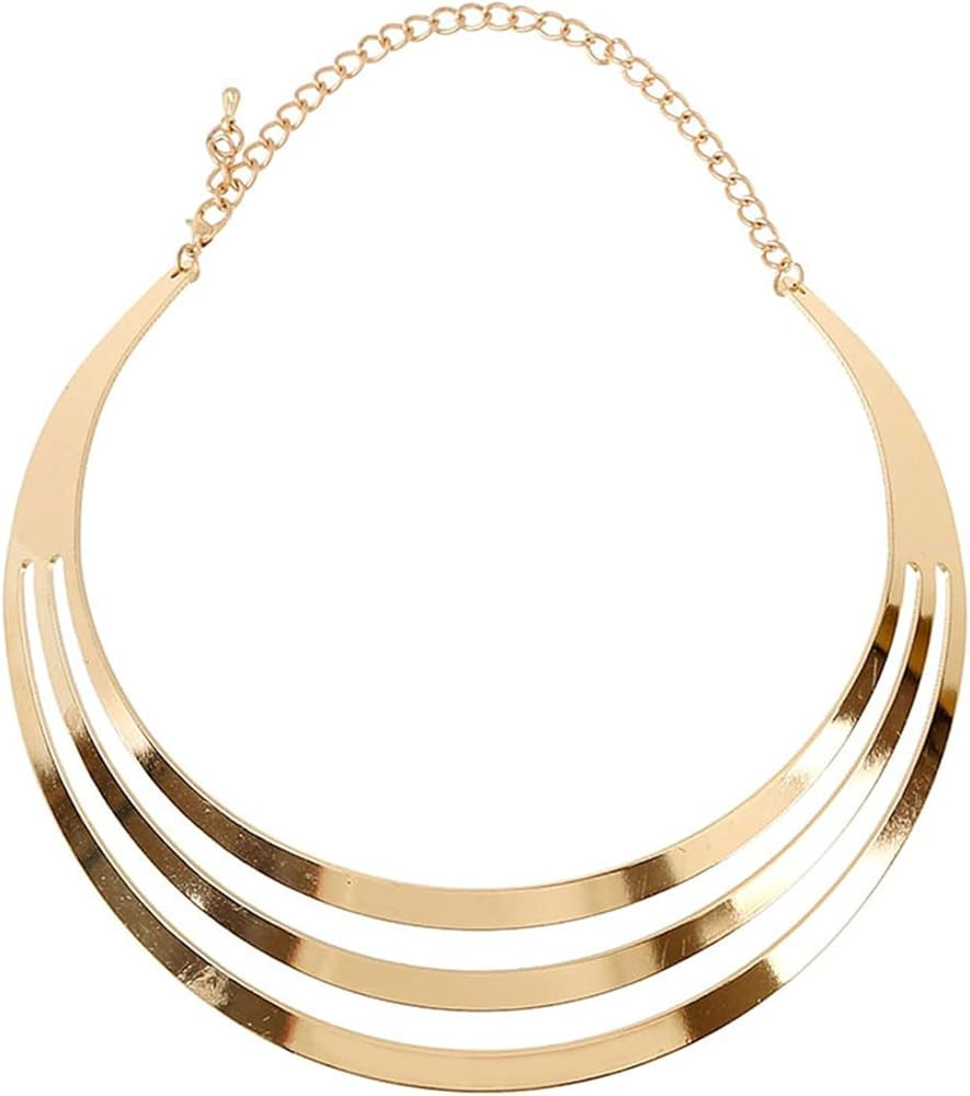 Stainless Steel High Polished Wide Face Chunky Bib Torque Necklace 14K Gold Silver Women Statemen... | Amazon (US)