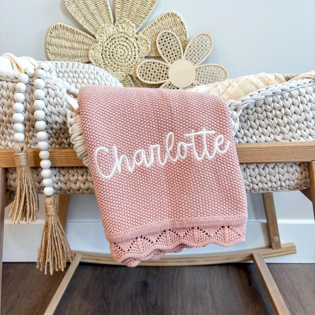 Baby Girl Blanket, Knit Newborn Blanket, Cottom Baby Blanket, Embroidered Newborn Blanket, Person... | Etsy (US)