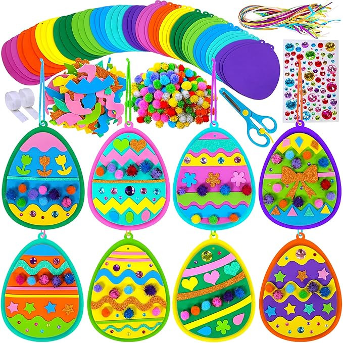 Winlyn 24 Sets Easter Craft Kits Easy Spring Crafts DIY 3D Egg Ornaments Decorations Egg Foam Sti... | Amazon (US)