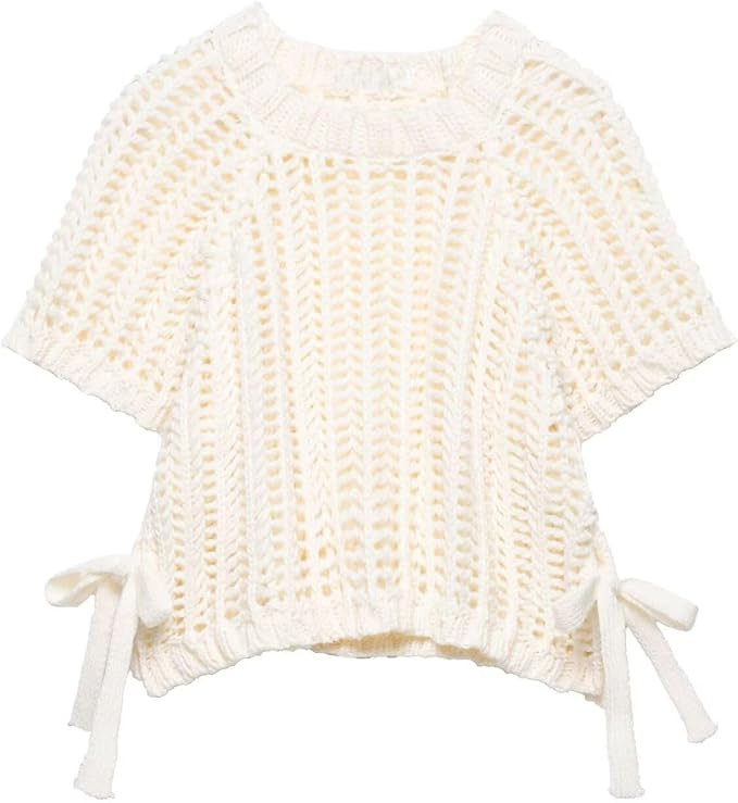 FindThy Women’s Chunky Cropped Sweater Vest Side Bow Tie Crew Neck Trendy Pullover Knit Tank To... | Amazon (US)