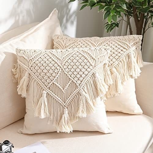 Throw Pillow Covers, Macrame Cushion Case, Woven Boho Cushion Cover for Bed Sofa Couch Bench Car ... | Amazon (US)