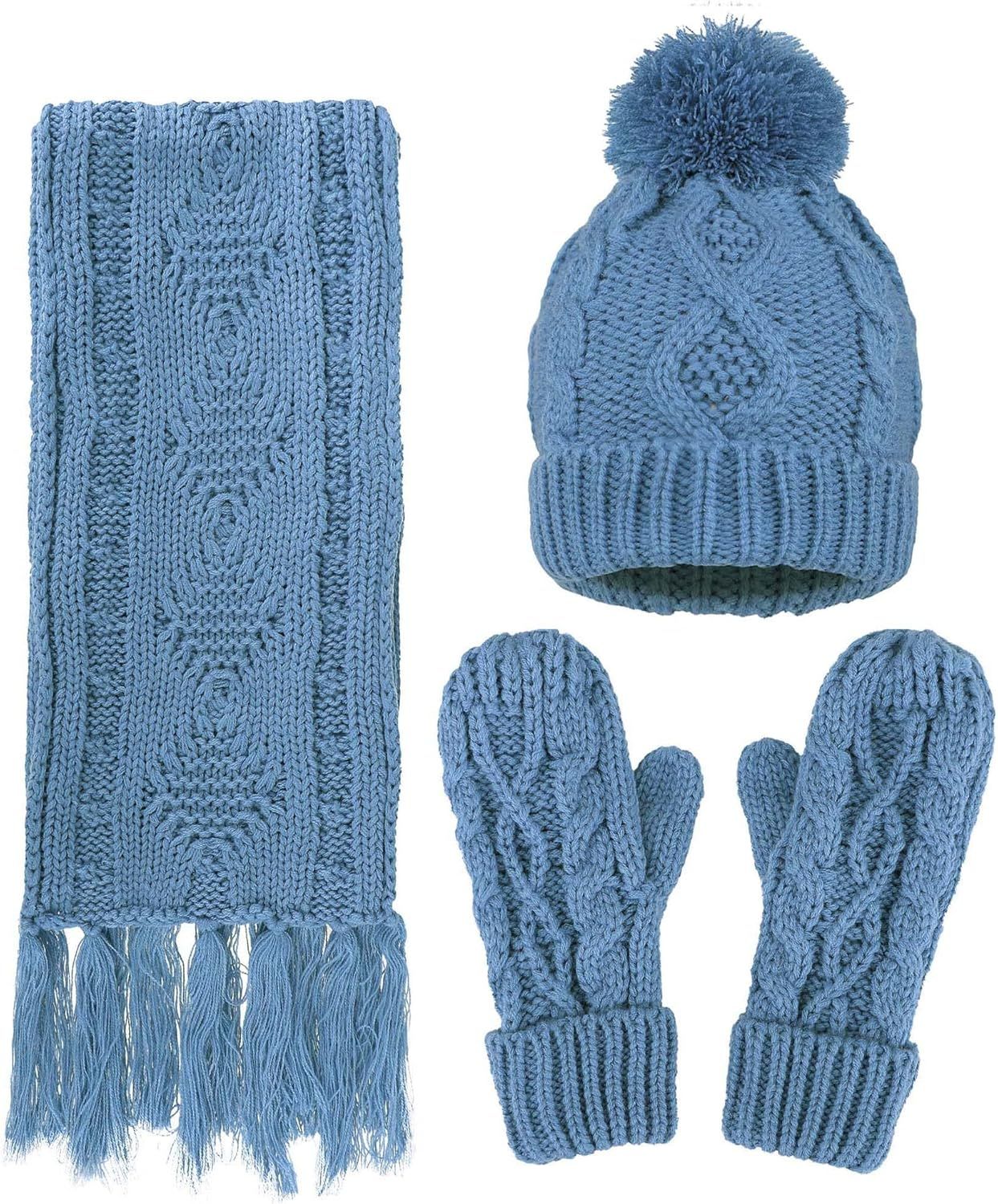 ANDORRA 3 in 1 Women Soft Warm Thick Cable Knitted Hat Scarf & Gloves Winter Set | Amazon (US)