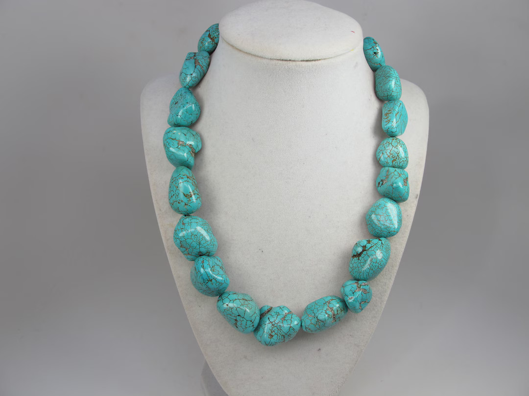 Chunky Statement Turquoise Boho Necklace, Turquoise Necklace, Big Turquoise Gemstone Beads, Turqu... | Etsy (US)