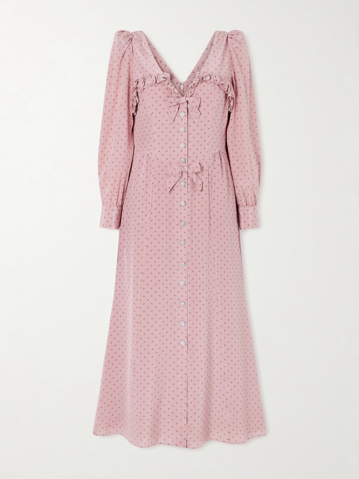 Alessandra Rich - Bow-detailed Embellished Polka-dot Silk Midi Dress - Pink | NET-A-PORTER (US)