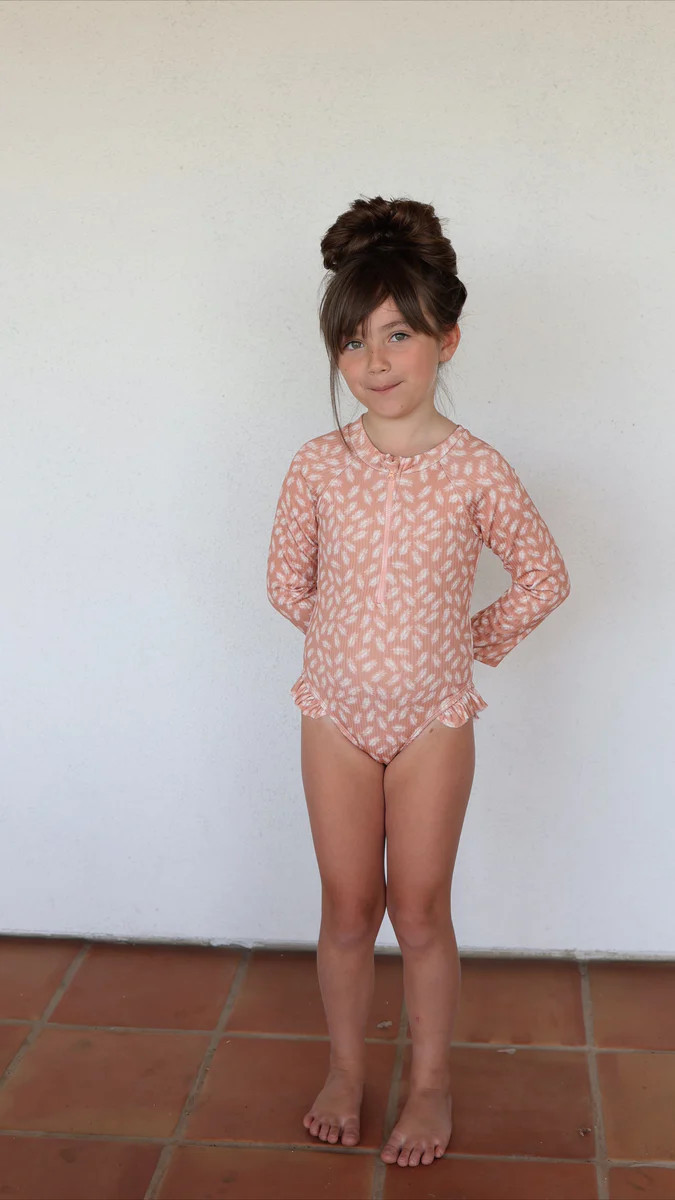 Coral Palm | Girls Long Sleeve Swim Suit | Forever French