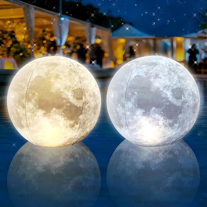 Full Moon Floating Pool Lights - 15" Inflatable Waterproof Solar Pool Lights that Float, Cool Whi... | Amazon (US)