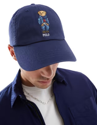 Polo Ralph Lauren bear logo twill baseball cap in navy | ASOS (Global)