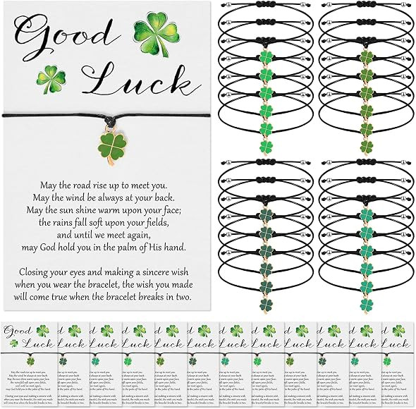 St. Patrick's Day Bracelet Gifts Bulk for Women 4 Styles Lucky Clover Shamrock Wish Bracelets with Card St Patricks Day Gifts irish party favors | Amazon (US)