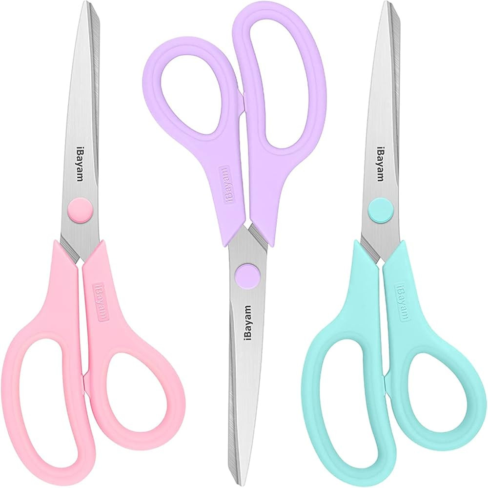 Scissors, iBayam 8" All Purpose Scissors Bulk 3-Pack, Ultra Sharp 2.5mm Thick Blade Shears Comfor... | Amazon (US)