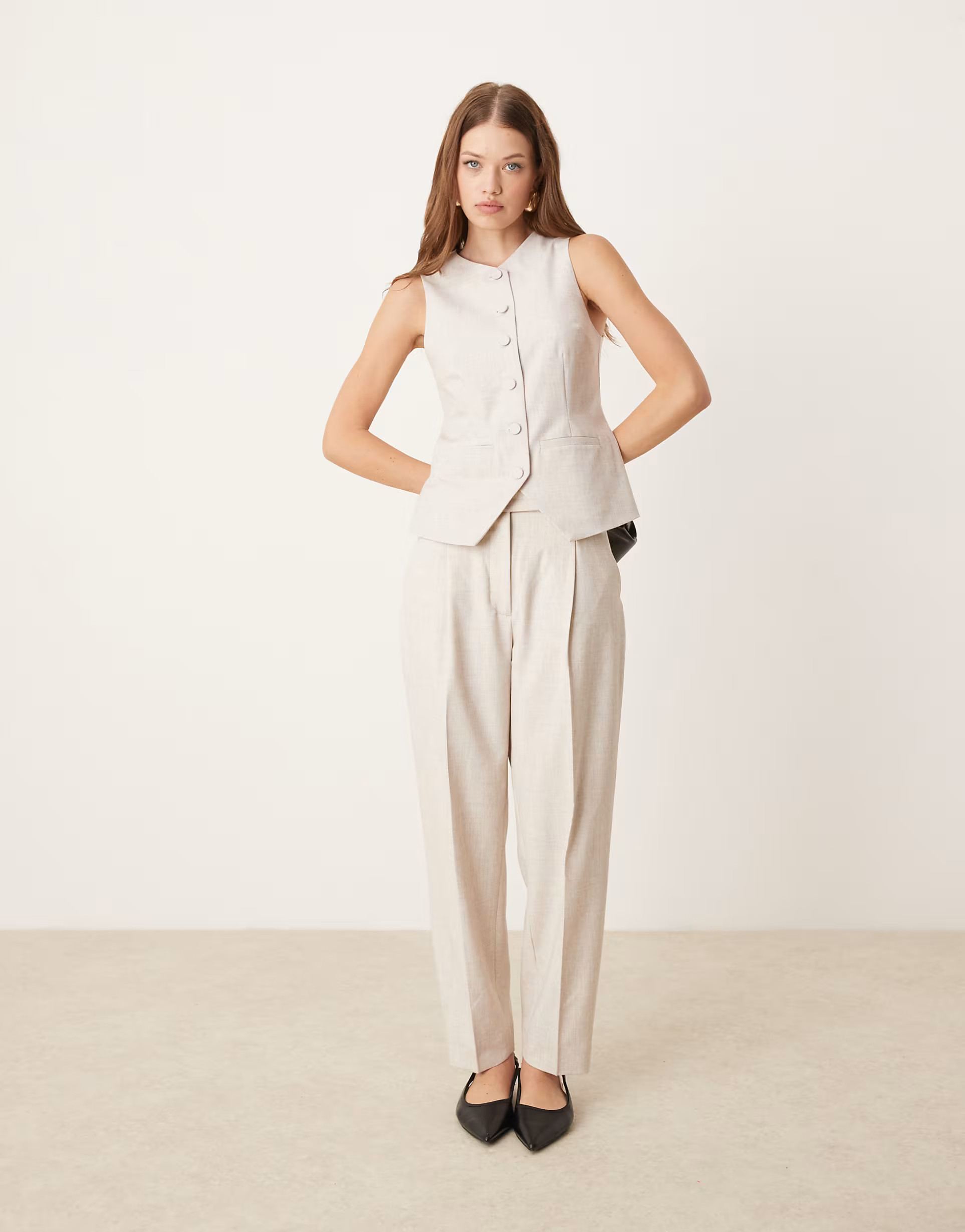 Abercrombie & Fitch co-ord high rise ankle grazing tapered trouser in light grey | ASOS (Global)