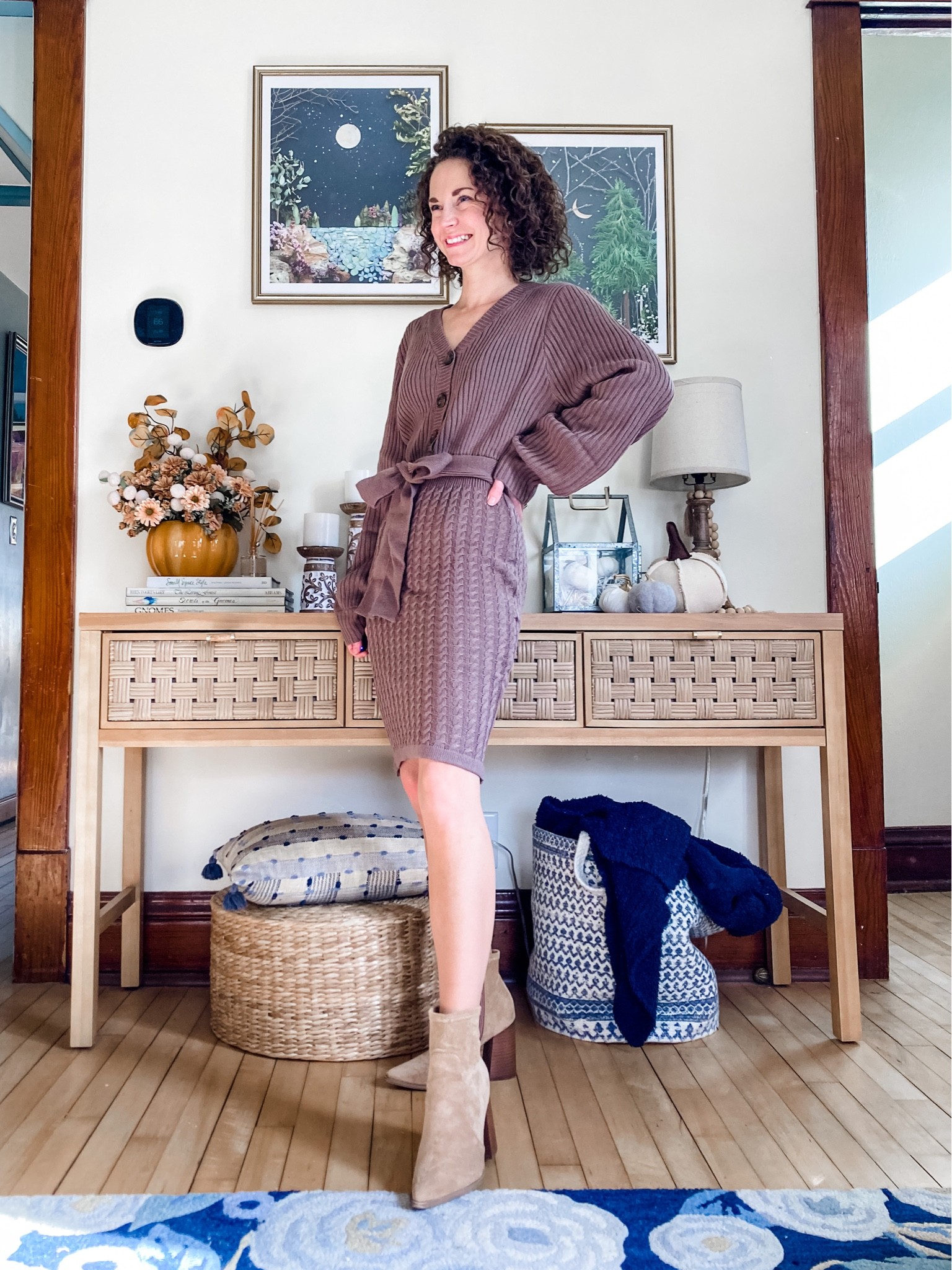 Thanksgiving sweater dress!
Wearing size small, fit tts. 
Petite dress. Fall dress. Work dress  

#LTKSeasonal #LTKstyletip #LTKunder50