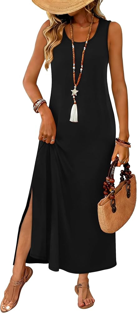Maxi Dress Summer Dresses 2026 Beach Vacation Clothes Sleeveless Sundresses with Pockets Boho S-3... | Amazon (US)
