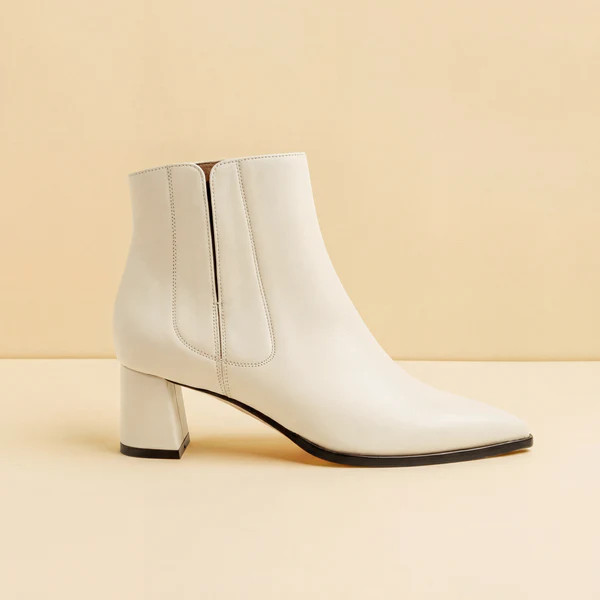 Ecru Calf Leather Lower Block Ankle Boot | ALLY Shoes