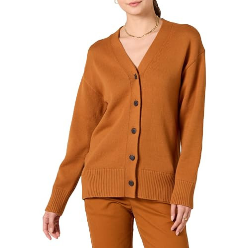 Amazon Essentials Women's V-Neck Midweight Relaxed-Fit Cardigan Sweater, Caramel, X-Large | Amazon (US)