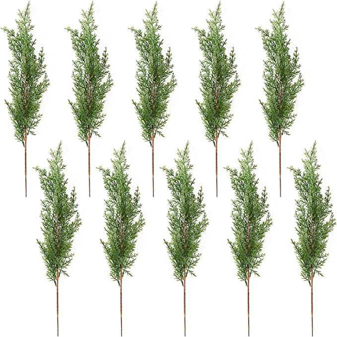 INIFLM 10Pcs Artificial Cypress Branches,16.5in Faux Long Stem Cedar Sprigs Fake Greenery Pine Pi... | Amazon (US)