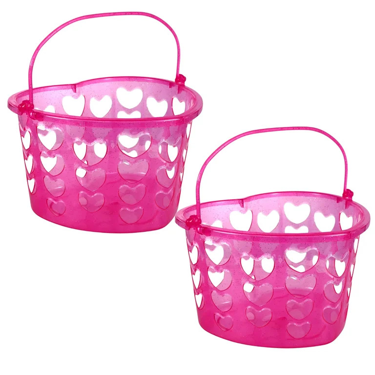 Heart Shaped and Slotted Pink Baskets Bucket with Handles for Valentines Day Plastic Bin Containe... | Walmart (US)