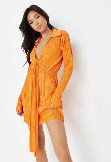 Missguided - Orange Drape Front Plisse Mini Dress | Missguided (US & CA)