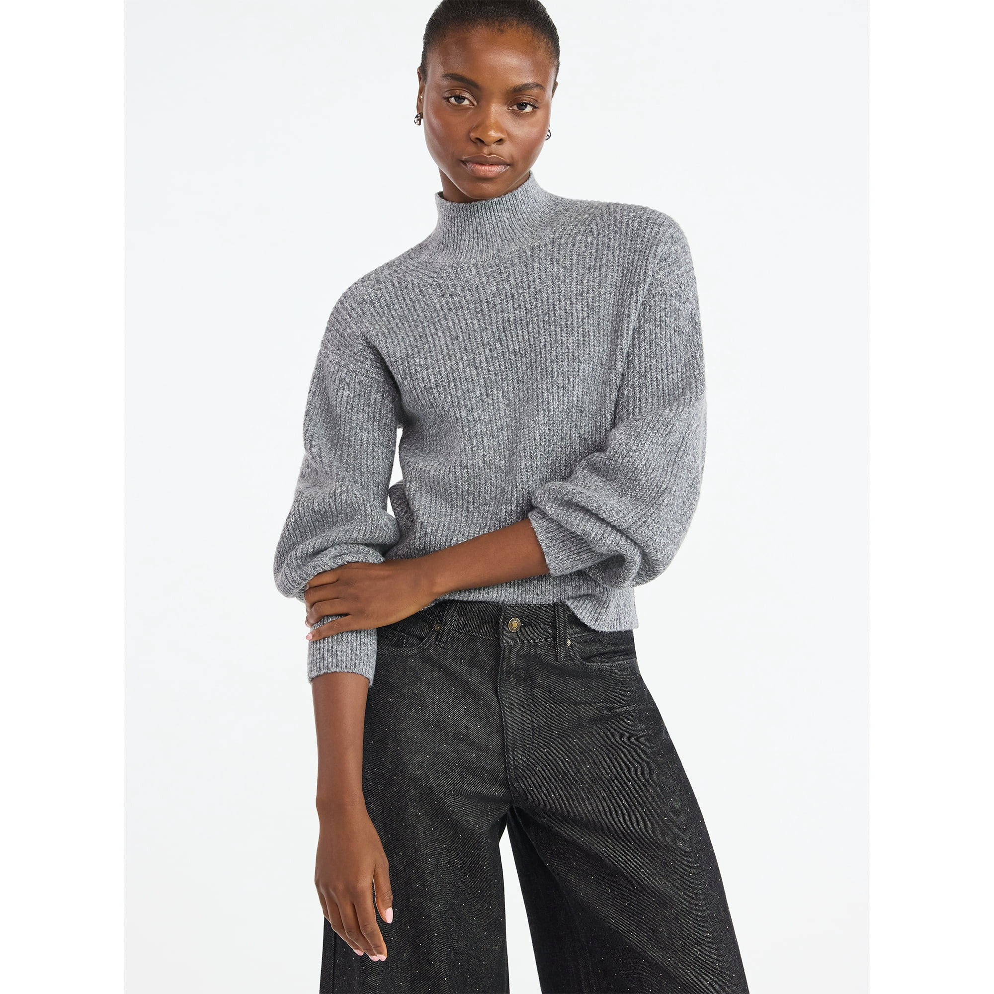 Scoop Women's Shaker Stitch Turtleneck Sweater, Lightweight, Sizes XS-XXL | Walmart (US)